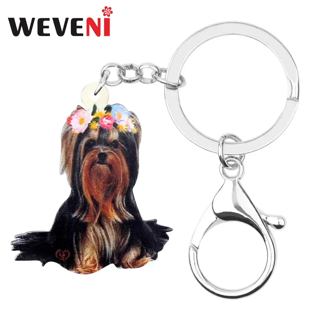 

WEVENI Acrylic Flower Yorkshire Terrier Dog Key Chains Keychains Rings Cute Pet Jewelry For Women Girls Charms Gift Decoration