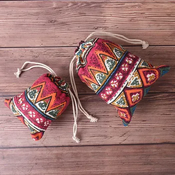 

Practical Unisex Pouch Cluch Shopping Bags Ethnic Style Printing Drawstring Bag Beam Port Storage Gift Bag