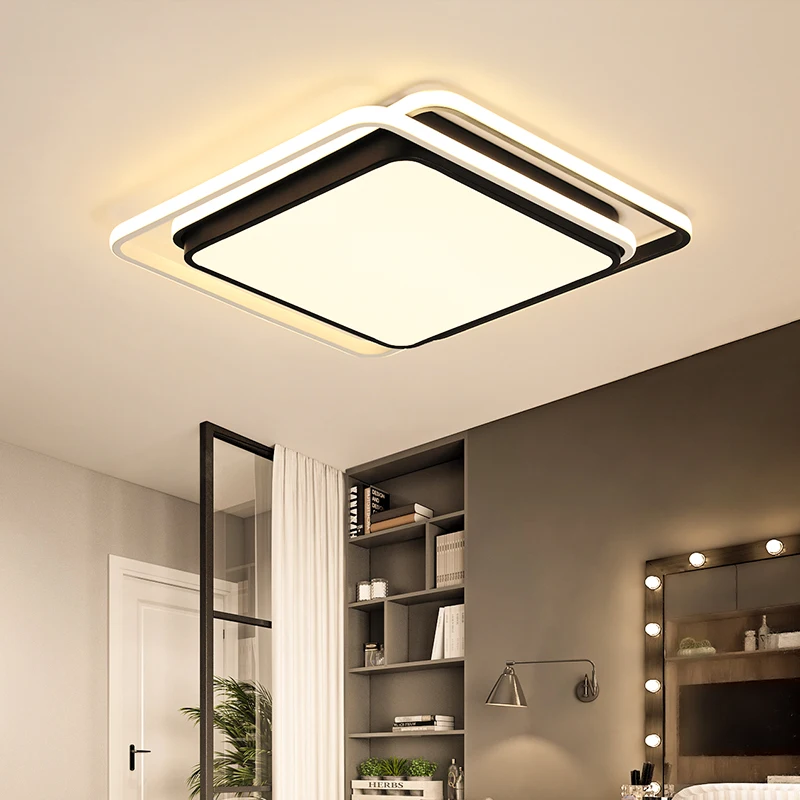 

Square 380/480mm Led Chandelier For Bedroom Study Room Living Room White+Black Color Remote Control Modern Led Chandelier
