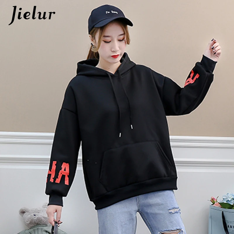 Jielur Female Hoody Harajuku Cool Letters Printed Streetwear Casual ...