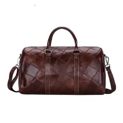 Мужская кожаная сумка для хранения, переносная дорожная сумка, первый слой кожи в клетку ретро большой емкости сумка на плечо