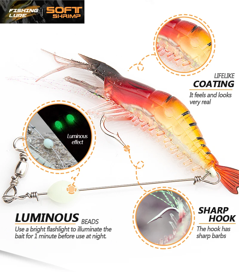 Shrimp Soft Lure 9cm6g Fishing Artificial Bait With Glow Hook Swivels Anzois Para Pesca Sabiki Rigs Fishing Lure (4)