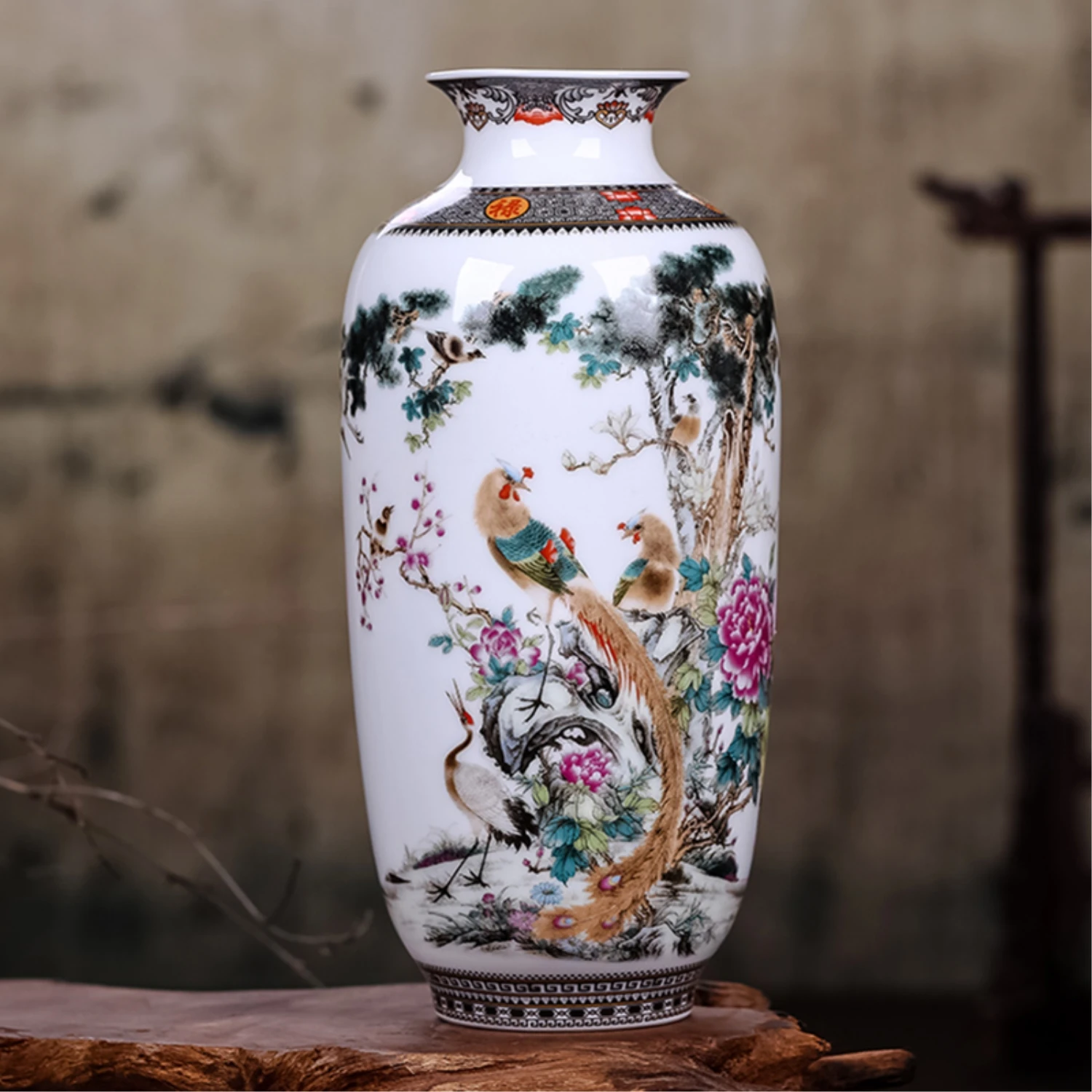 

Traditional Chinese Jingdezhen Vintage Tabletop Flower Vase Flower Arrangement Decoration White Ceramic Porcelain Vase Crafts