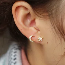 Изысканные минималистичные стильные серьги из стерлингового серебра 925 пробы модные серьги-гвоздики со звездами для женщин Свадебные Искрящиеся cz позолоченное ювелирное изделие