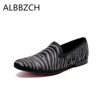 

New mns fashion rhinestone horse hair design genuine leather casual shoes mens loafes leisure party shoes plus isze 47 46 US5-12