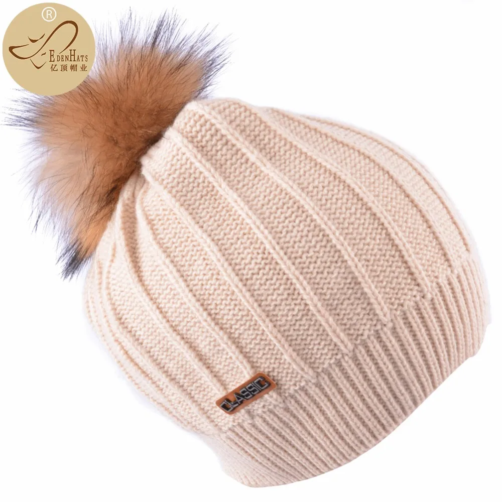 Для женщин зимняя шапка вязаный шерстяной шапки для Для женщин s для девочек 'swinter реального норки помпонами Шапочки новый бренд толстые