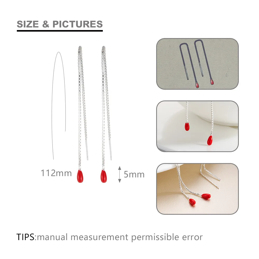 SA SILVERAGE, модные серьги, настоящее 925 пробы, серебро, красная глазурь, висячие серьги для женщин, Висячие вечерние серьги