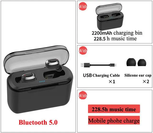 Kuulee Bluetooth Earphone Wireless Mini HiFi Hands free Headphone Sound Earbuds Gaming Headset with Charging Box