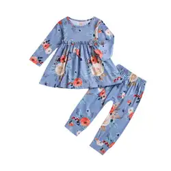Малыш для маленьких девочек s цветок Костюмы платье с топом Длинные штаны 2 шт. Повседневное милые наряды одежда для маленьких девочек От 3