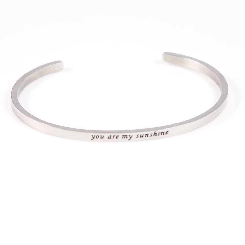 

You are my sunshine Stainless Steel Engraved Positive Inspirational Quote New BAR Cuff Bracelet Mantra Bangle