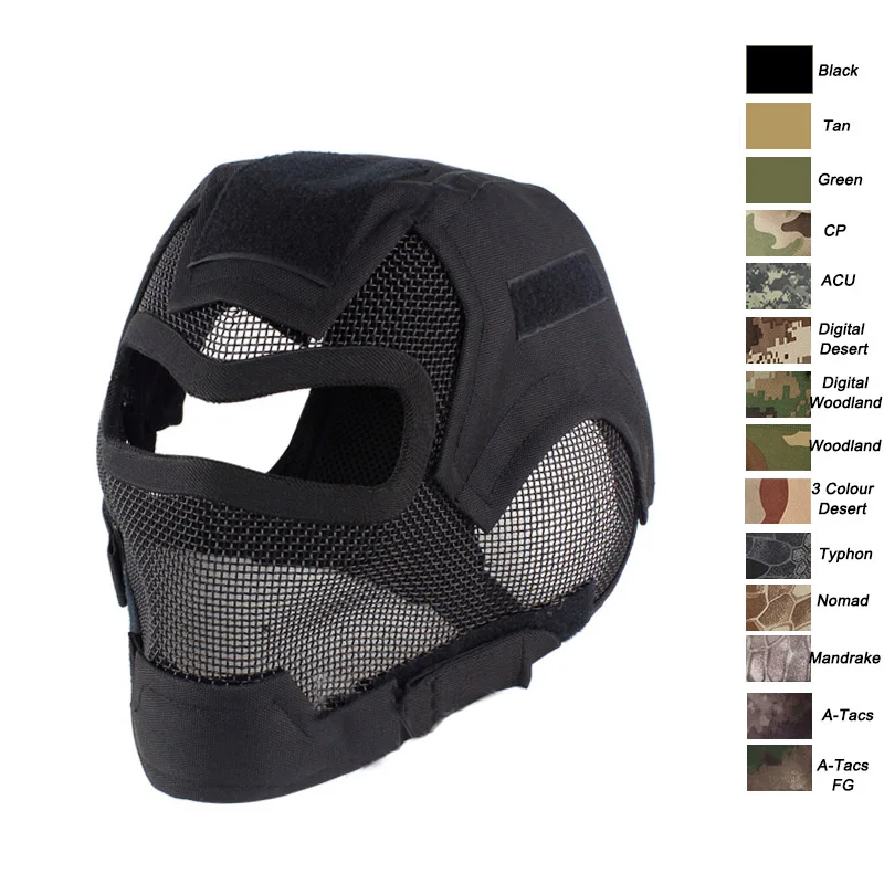 Outdoor Airsoft Shooting Face Protection Gear Double Belt V7 Metal Steel Wire Mesh Full Face Tactical Airsoft Mask - Цвет: Black