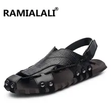 Мужские кроссовки с дышащими сетчатыми вставками, большой размер 38-47 Мужские сандалии из натуральной кожи летние дышащие сандалии, мужские тапочки Повседневная пляжная обувь Босоножки