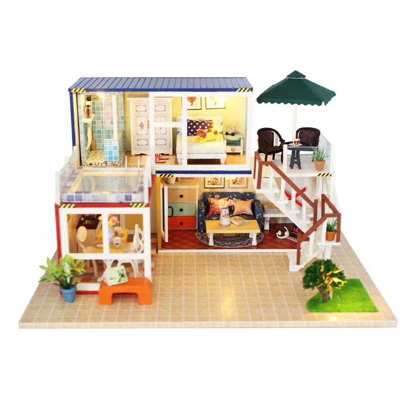 

DIY DollHouse Container Home Building Model Miniature With Furnitures 3D Wooden Doll House Creative Gift YOUR NAME 13842B #D