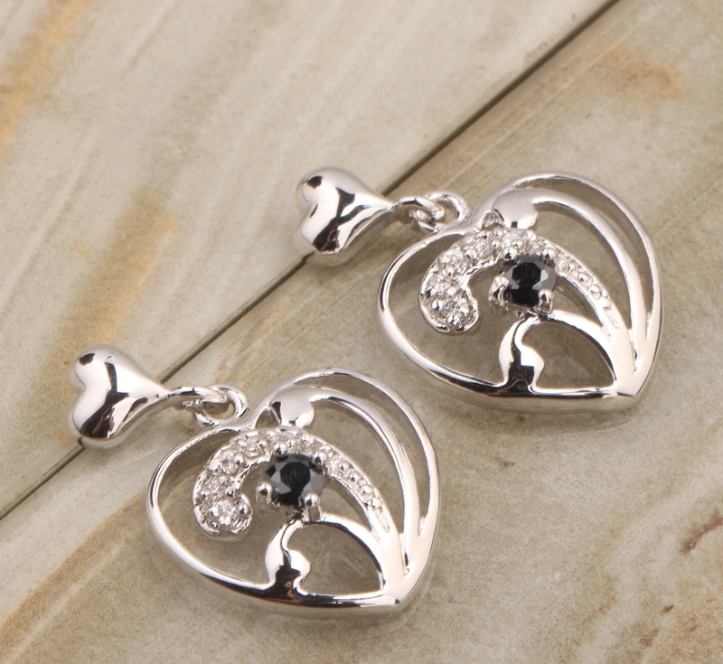 Чар сердце черный оникс Цирконий 925 серебро модные вечерние украшения для Для