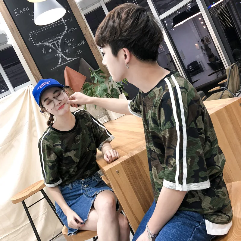 Matching Couple Clothes Lovers T-Shirts Summer Short Sleeve Casual Tops Army Green Camouflage Cotton T Shirt For Couple Clothes