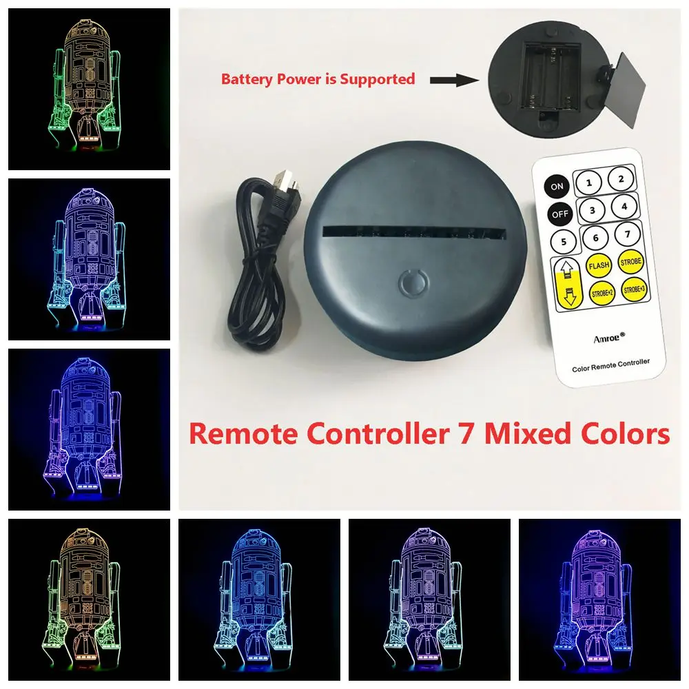 Горячая Led прикроватный ночник военный корабль из «Звездных войн» R2D2 BB8 Tie-Fighter USB Touch дистанционный смешанный 7 цветов пеленальный столик лампа детский подарок - Испускаемый цвет: Remote One 7 Color