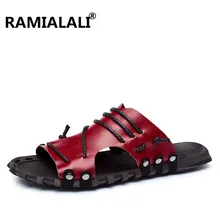Ramialali/Новые летние пляжные мужские сандалии из натуральной кожи; мужские удобные сандалии; мужские Нескользящие мягкие резиновые сандалии