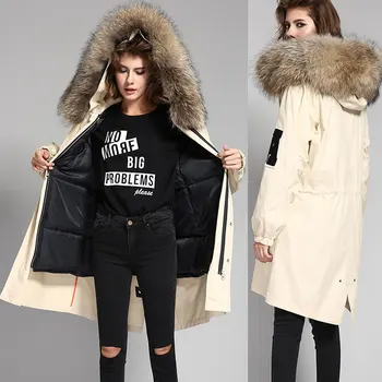 

Hot Sale2020 New Winter Jacket Loose Clothing Big Real Raccoon Hooded Coat women's Parkas Army Green Detachable Outwear Miegofce