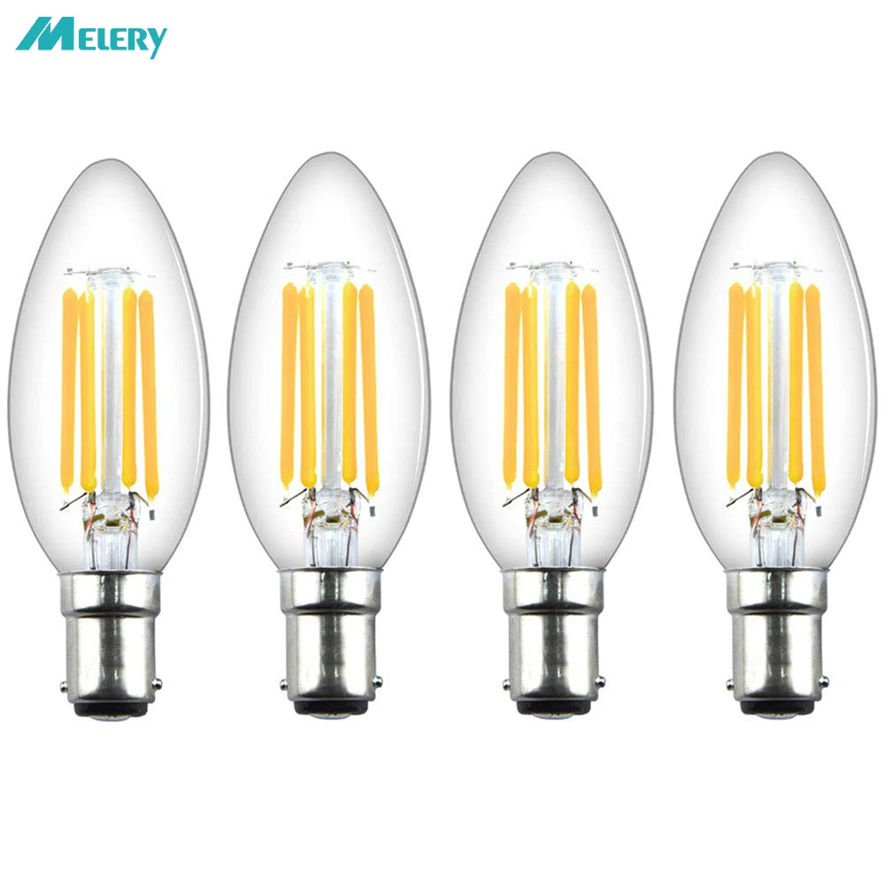 

LED Candle Filament Light Bulbs Dimmable B15 SBC Bayonet 4W Ba15d Vintage Dimmable Warm White 2700K 40W Replacement (4-Pack)