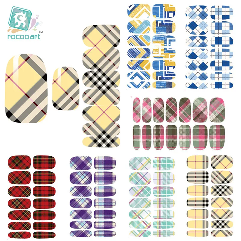 

Rocooart K3 Multi Color Water Transfer Nail Art Sticker Minx Manicure Decoration Styling Tools Nail Wraps Decals Classic Plaid