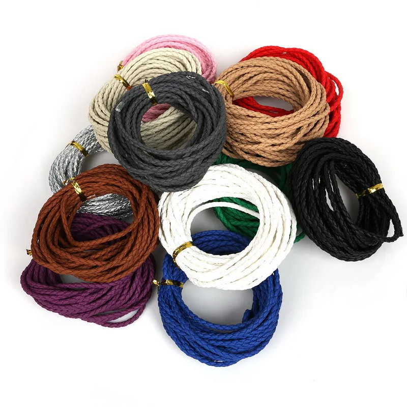 

Wholesale 5m/lot Manmade PU Braided Leather Cord Soft Matte Surface Rope 3mm for Jewelry Making Bracelet Necklace