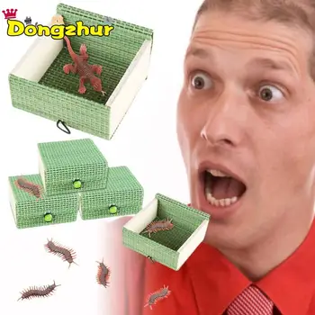 

April Fool's Day Spoof Scare Small Wooden Box Centipedes Gecko Scorpion Cockroach Scary Green Tricky Box