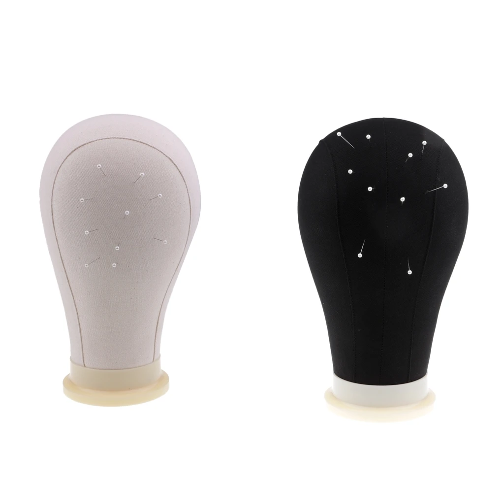 2-Pack Canvas Block Head Manequin Head Wig Making Display With Mount Hole 22Inch, Black/White