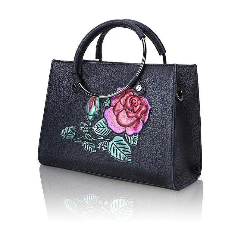 

Lisse 2018 New Arrvial Hand Painted Flower Vintage Genuine Leather Women Handbag Cow Leather Flap shoulder Crossbody Lady Bag