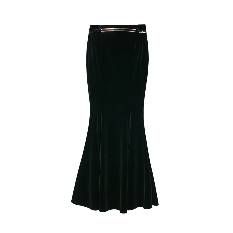 Модная длинная Вельветовая юбка макси для женщин, плюс размер, XS-3XL, стиль русалки, рыбий хвост, тянущаяся женская черная юбка