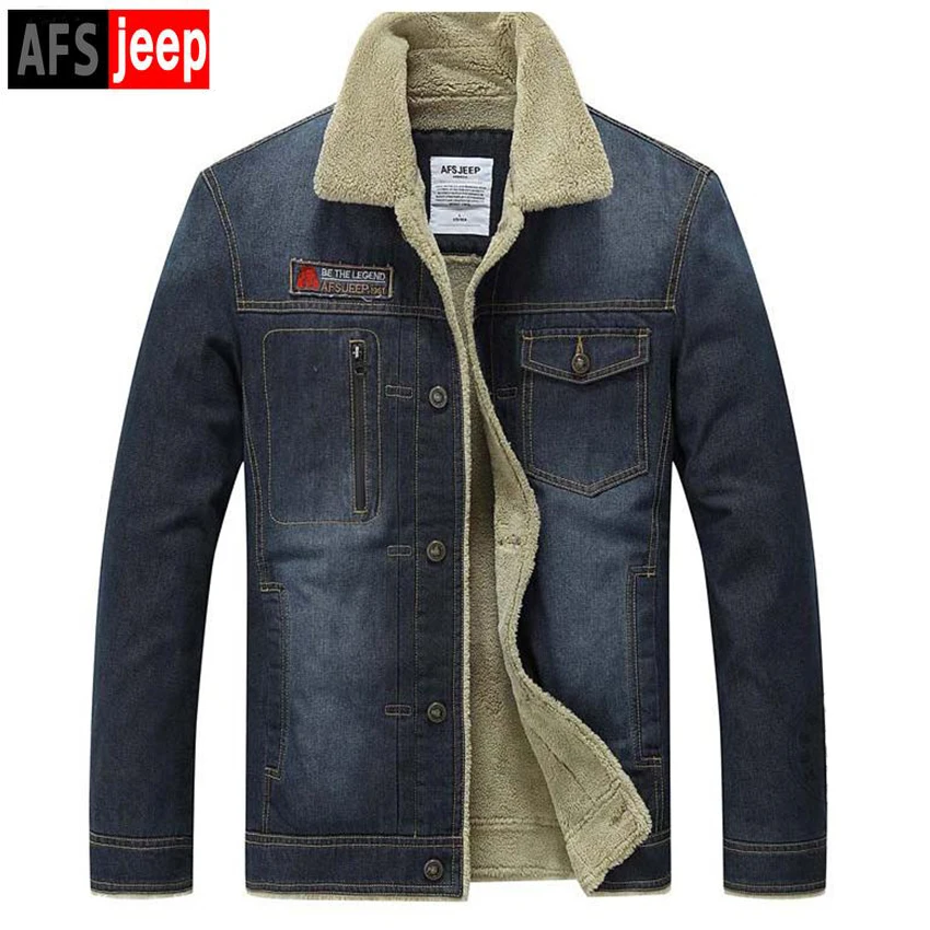 Brand Afs Jeep Winter Lapel Thick Warm Men's Tops High-Quality Velvet Denim Jacket Large Size Men Casual Coat | Мужская одежда