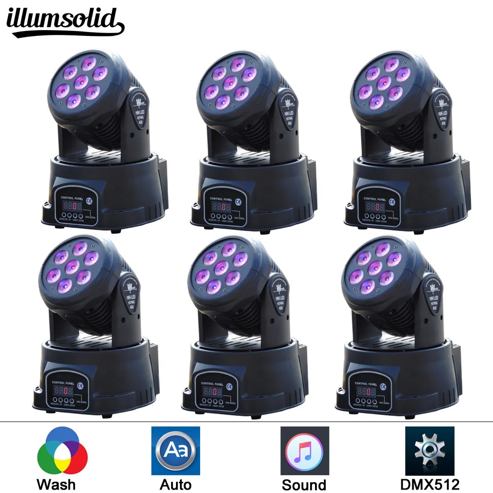 

6 pcs/lot 7X12W Mini LED DMX Wash Moving Head Light Club DJ Stage Lighting Party Disco Moving heads Light