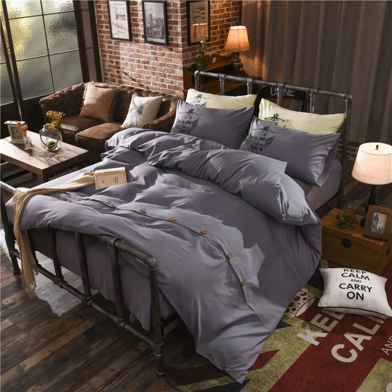 

Stylish Gray Solid Button Pattern 4pcs/Set Duvet Cover Set Single Double Twin/Queen 4pcs Bedding Sets Themed Bed Linen Soft