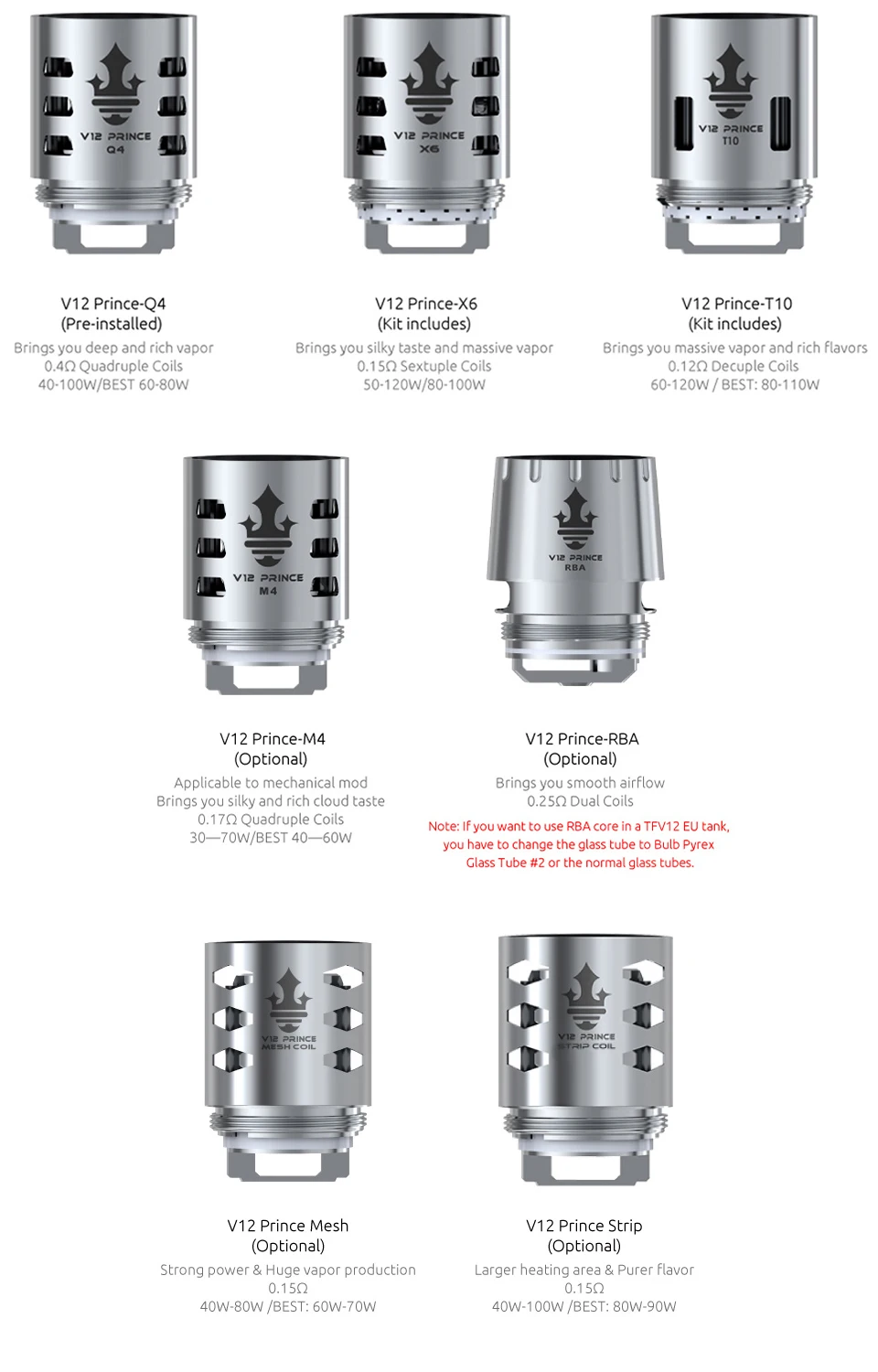 SMOK TFV12 Prince Coil RBA Q4 M4 T10 сетчатая полоса для электронной сигареты с сопротивлением ядро стекло для V12 Prince атомайзер X-Priv Vape