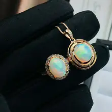 MeiBaPJ натуральный большой драгоценный опал овальное кольцо и ожерелье 2 шт. Сиут для женщин Настоящее серебро 925 проба комплект ювелирных изделий