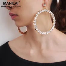 MANILAI Strass Runde Tropfen Ohrringe Für Frauen Schmuck Goldene Silber Farbe Erklärung Big Ohrringe Party Zubehör