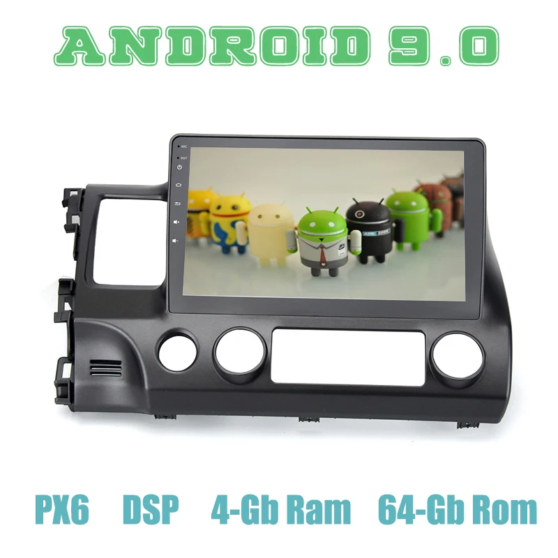 Perfect 10.2" IPS PX6 Android 9.0 Car GPS Radio Player for honda civic 2006-2011 with 4+64GB Auto Stereo Multimedia Headunit 0