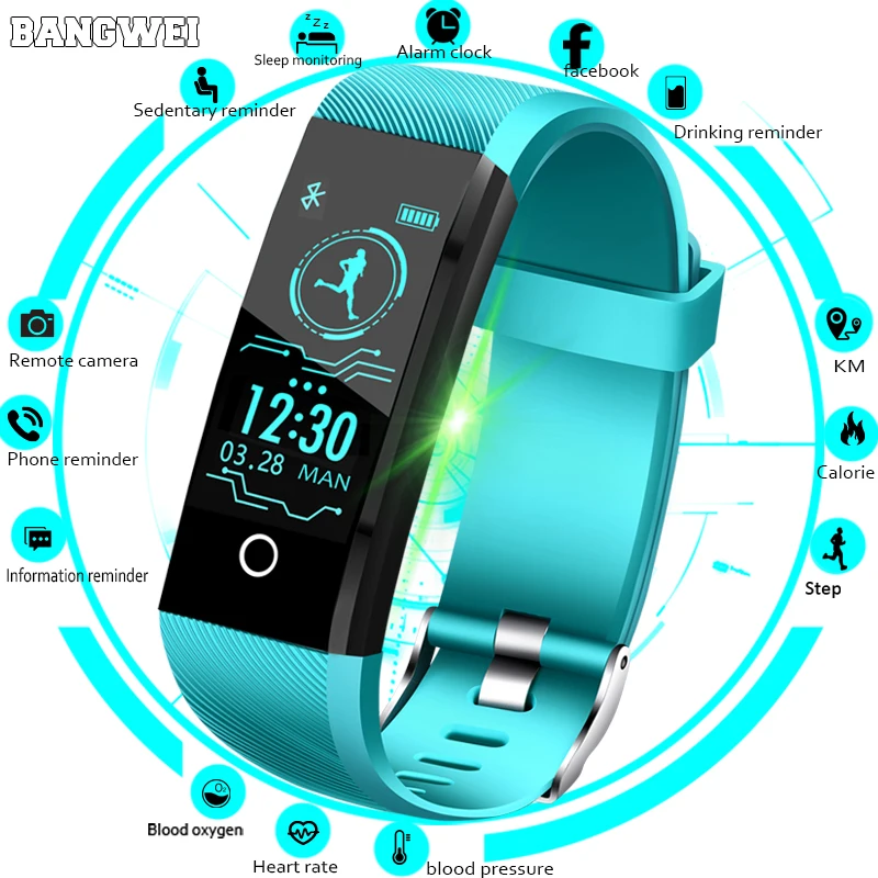 

2018 New BANGWEI Smart Wristband Watch Men Women Fitness Tracker Blood pressure heart rate monitoring Smart band Sport Watch