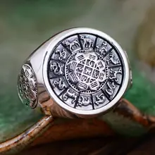 Винтажные 925 пробы серебряные ювелирные изделия, большие мужские кольца, вращающиеся Jiugong Bagua, 12 китайских знаков зодиака
