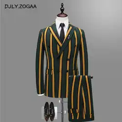 ZOGAA 2019 вертикальная полоса мужской деловой костюм мужской тонкий двубортный пиджак Мужская мода жилет + брюки для девочек 3 шт. костюм