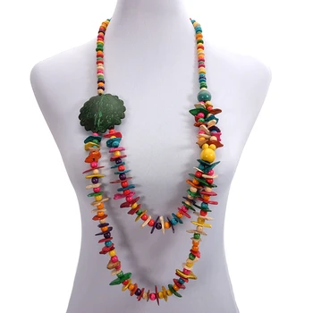 

Wholesale Multilayered Coconut Shell Tree Pendant Necklace Multicolor Wood Bead Strand Handmade Knitted Women Bohemian Jewelry