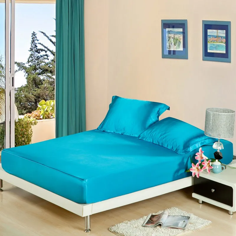 

Home Textile Satin Silk Bed Sheet Set Solid Bedding Set 3/4 Pcs Fitted Sheet Set Pillowcase King Queen Twin Full Size