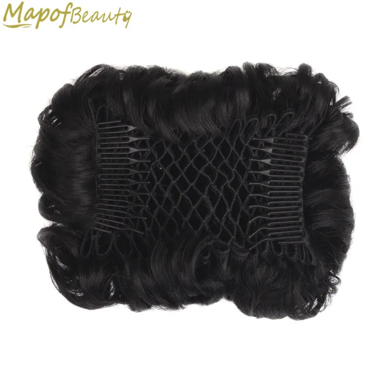

Short Curly Chignon Women's Synthetic Hair Bun Black Brown Hair Extension With Two Plastic Combs Clip in Hairpiece MapofBeauty