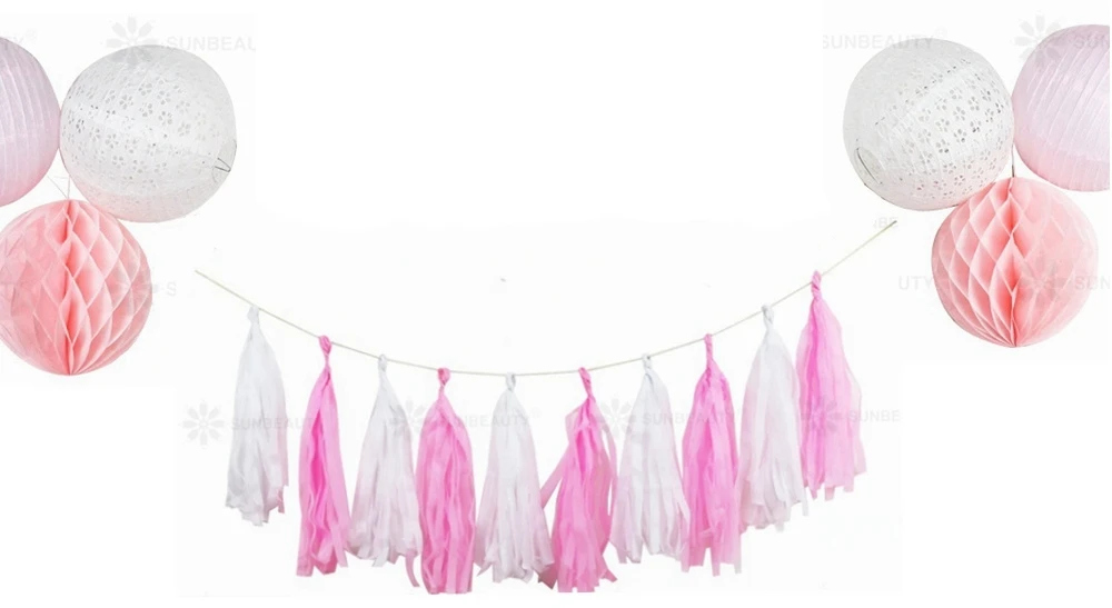 

16pc White Pink Hanging Paper Decoration Kit Paper Lanterns Tassel Garland for Marriage Proposal Wedding Valentine's Day Decor