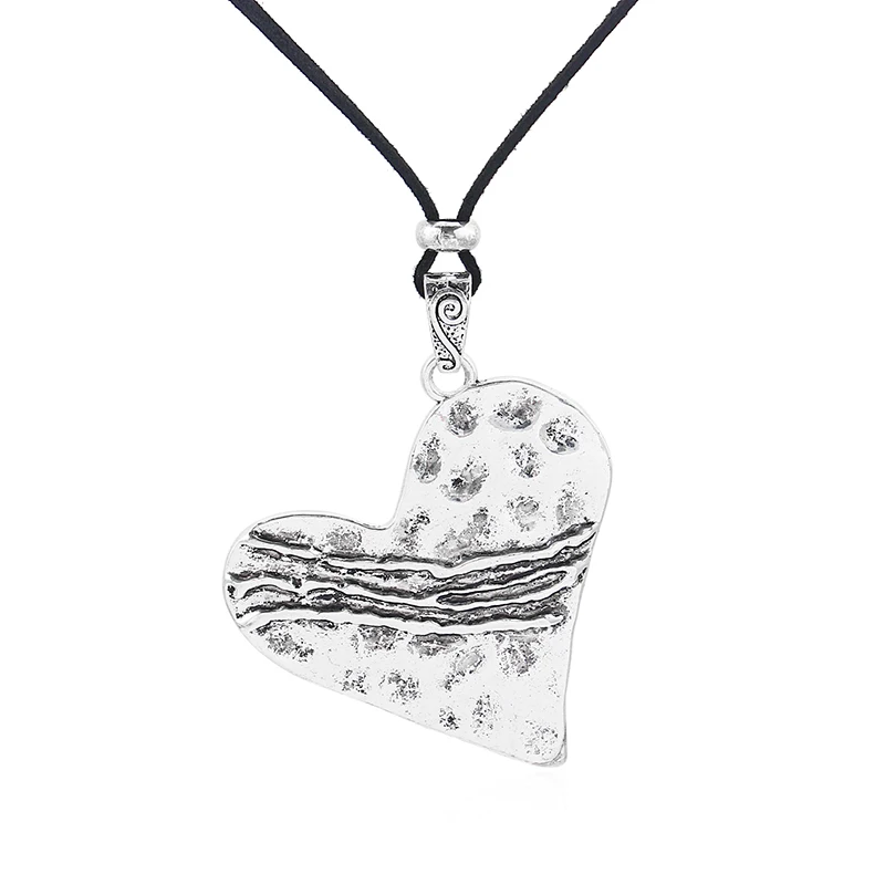 

1pcs Antique Silver Large Abstract Charms Heart Pendant Collar Black Faux Suede Leather Rope Chain Necklace Jewelry