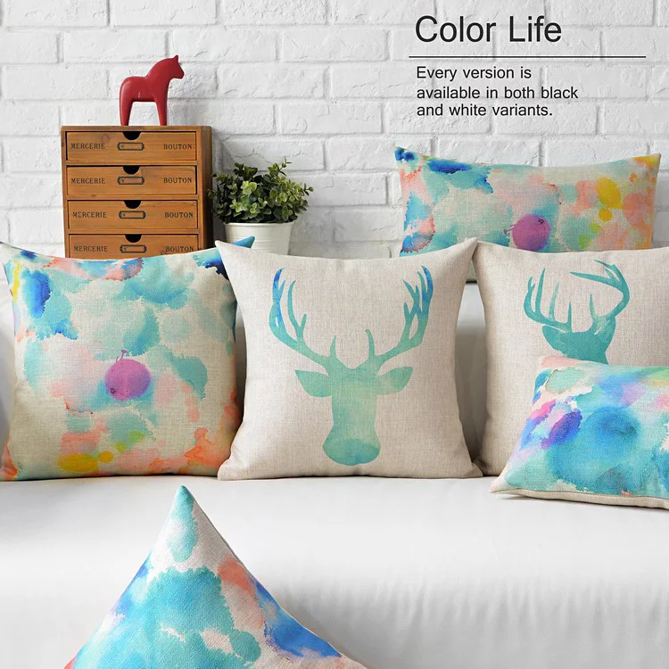 Nordic Watercolor Animal pillow ,color Ink deer cushion