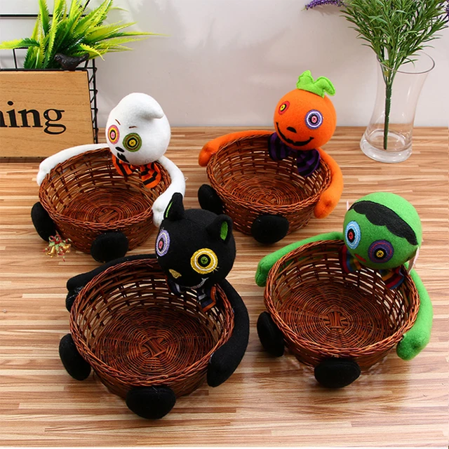 halloween family decorations bamboo rattan small baskets pumpkin dolls children girls boys halloween decorations 009