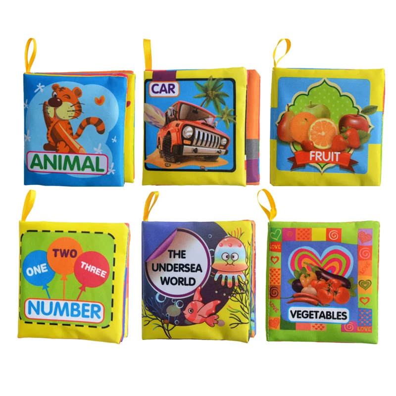 

6pcs/lot Soft Cloth Book Infant Early Learning Educational Rustle Colorful Baby Book Animal,Vegetables,Car,Fruit,Number,Undersea