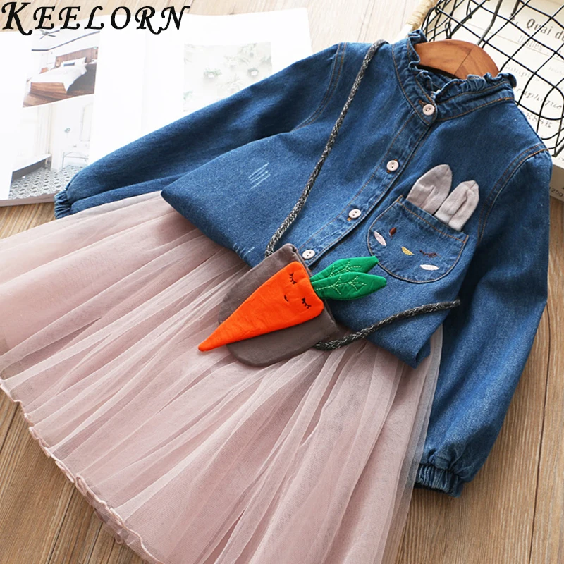 Keelorn Girls Lace Dress 2020 Spring Brand Kids clothing Long Sleeve Striped Mesh Design for Clothes 3-7Y | Детская одежда и обувь