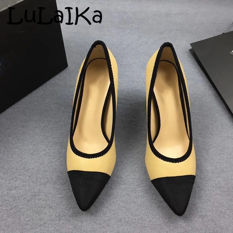 

2018 Wedge with single Female shoes spring and autumn new spell color pointed high heels Sexy Party Wedding Women High Heels 9cm