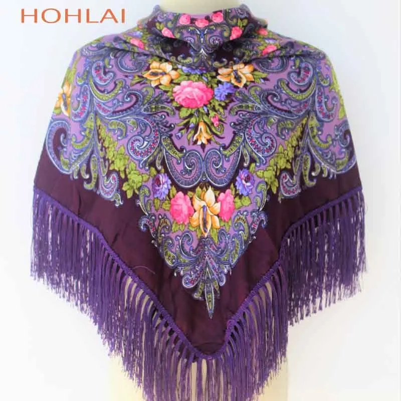 Роскошный бренд, русская мода, женский классический шарф с кисточками, цветочный принт, шаль, подарок, хлопок, для девушек, теплая, квадратная обёрточная бумага, солнцезащитный козырек, шарфы - Цвет: 02-6